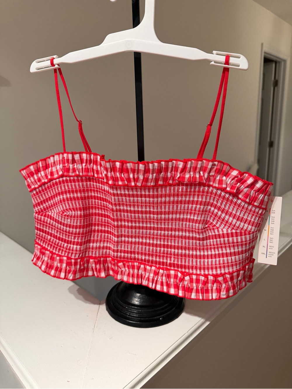 Colsie Red and White Smocked Ruffle Crop Top